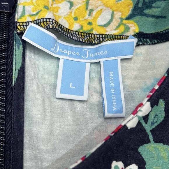 Draper James Womens L Dress Floral Ruffle Midi Blue Stretchy Knit Career Office - Picture 7 of 8